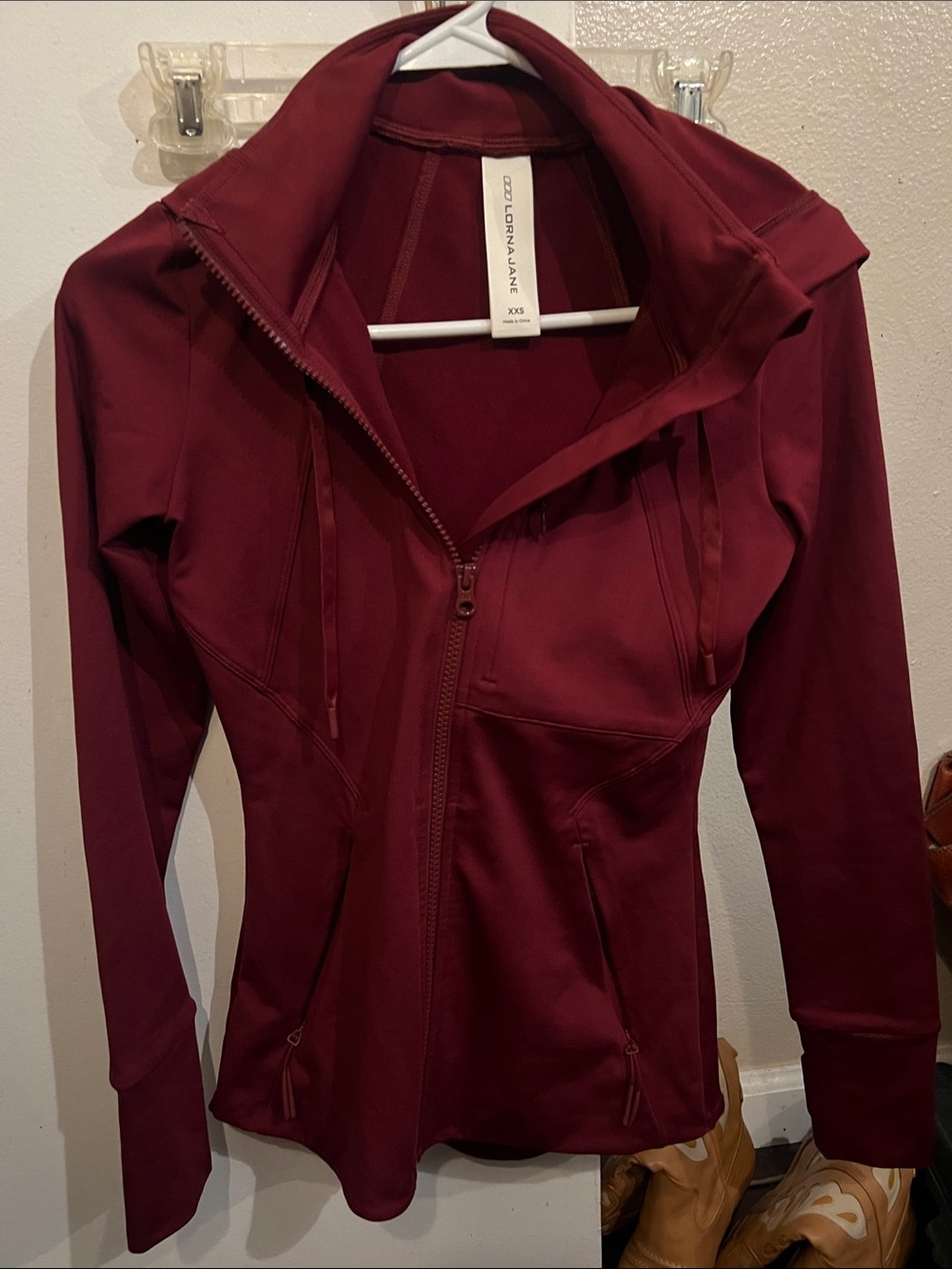 Lorna Jane Burgundy Full-Zip Bomber Jacket